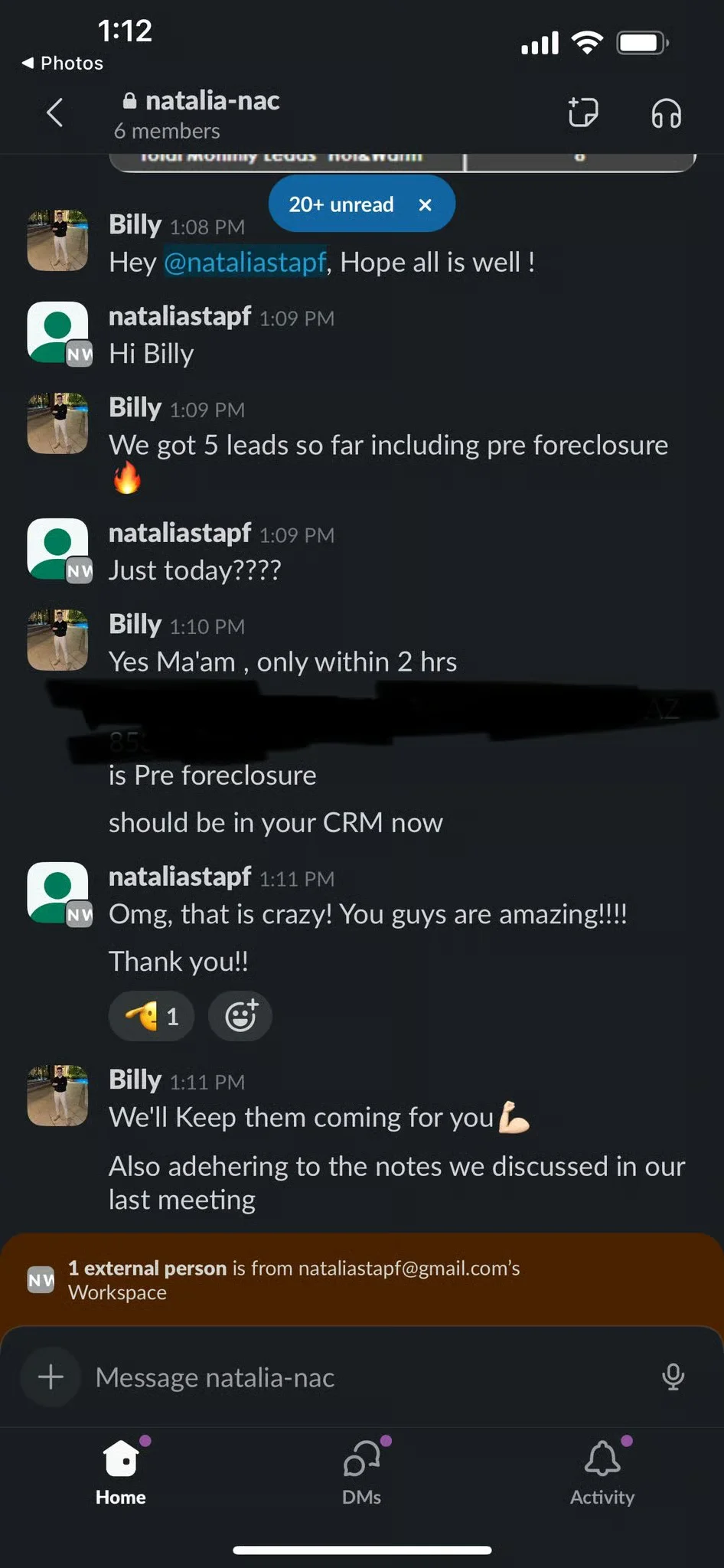 Slack: client gets 5 motivated seller leads in 2 hours, including a pre-foreclosure